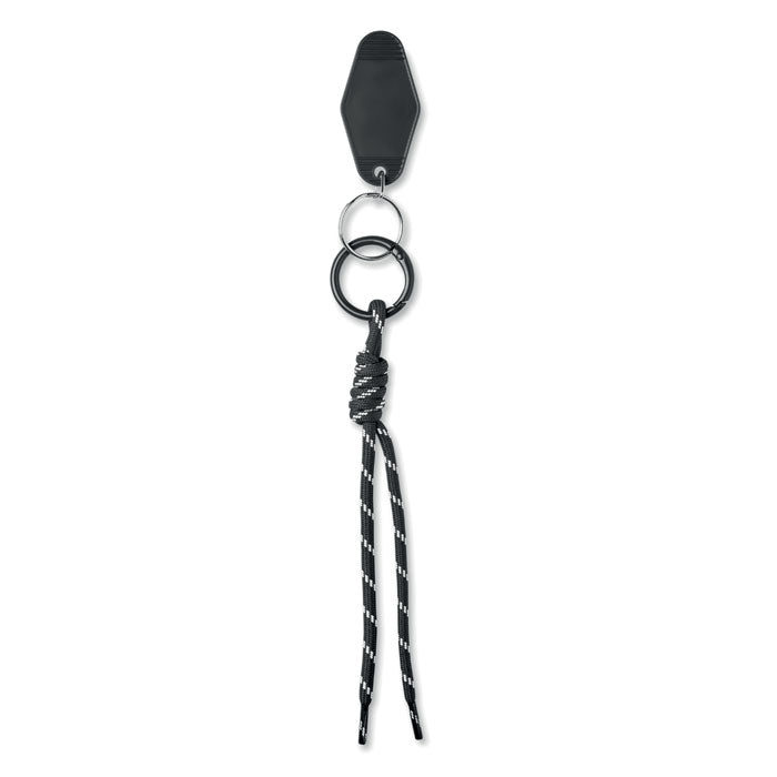 KEYBRAID - Llavero cuerda trenzada con nudo, etiqueta de ABS y anilla de aleación de zinc en color negro.