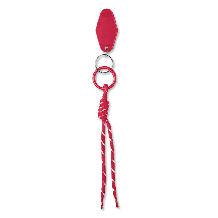 KEYBRAID - Llavero cuerda trenzada de poliéster en color rojo con etiqueta de ABS y anilla de aleación de zinc.