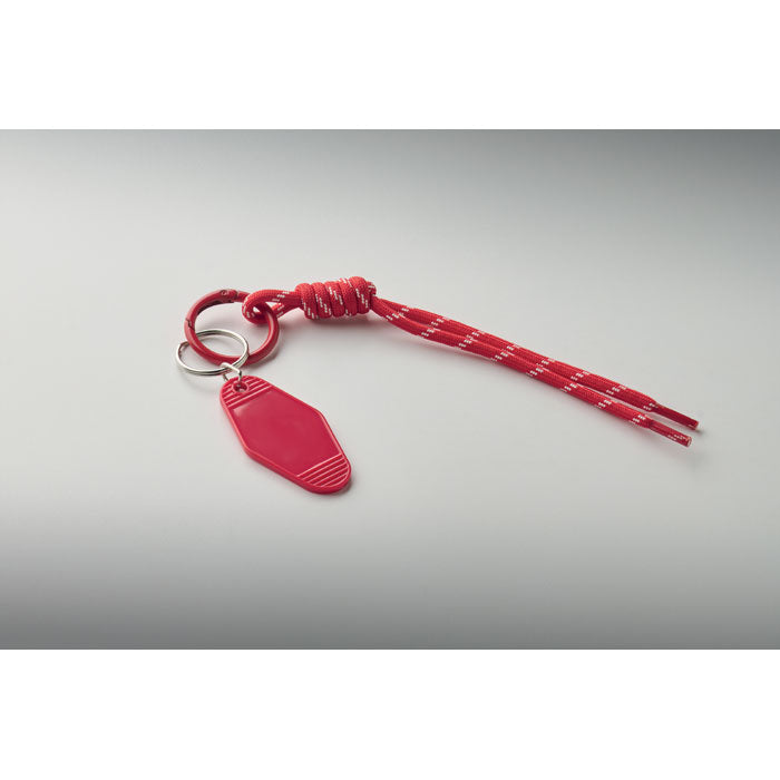 KEYBRAID - Llavero cuerda trenzada en color rojo con etiqueta de ABS y anilla de aleación de zinc.