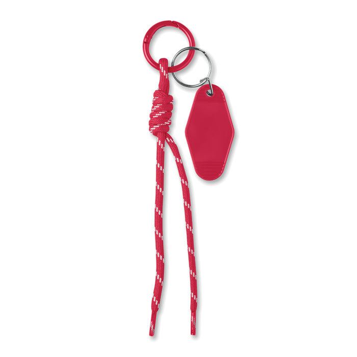 KEYBRAID - Llavero cuerda trenzada de poliéster en color rojo con anilla y etiqueta de ABS