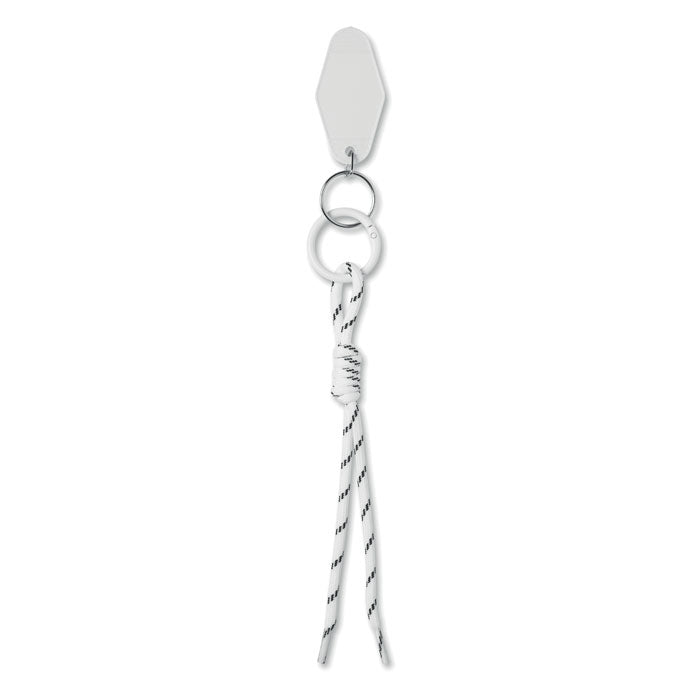 KEYBRAID - Llavero cuerda trenzada con anilla de aleación de zinc y etiqueta de ABS en color blanco.