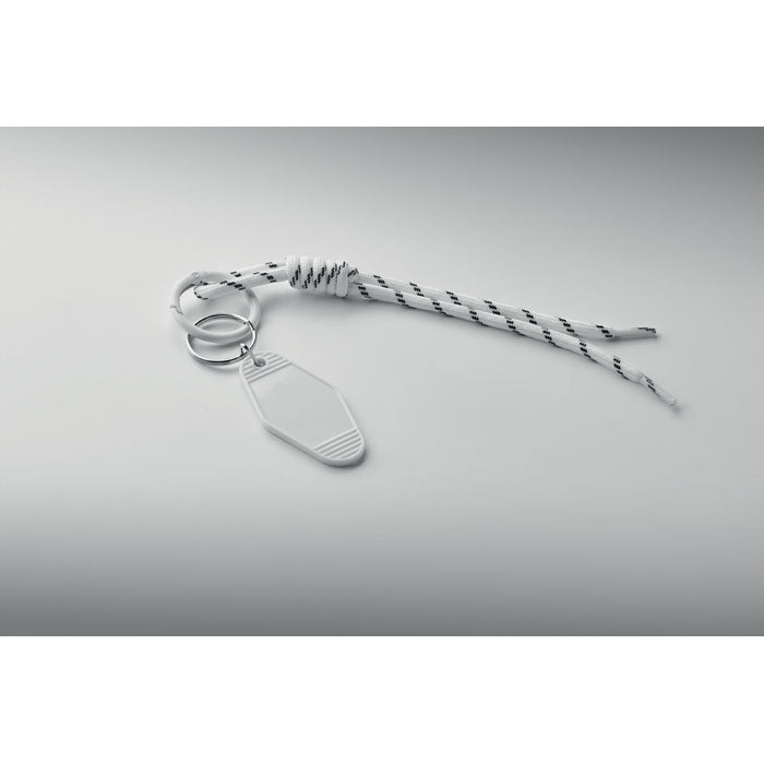 KEYBRAID - Llavero cuerda trenzada de poliéster con nudo, etiqueta blanca y anilla de aleación de zinc.