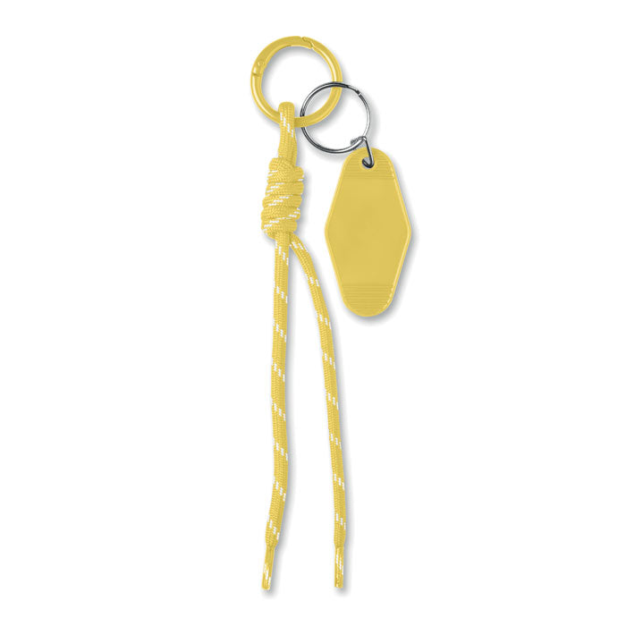 KEYBRAID - Llavero cuerda trenzada en color amarillo con nudo y etiqueta de ABS.