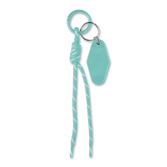 KEYBRAID - Llavero cuerda trenzada en color aqua con anilla y etiqueta de ABS.