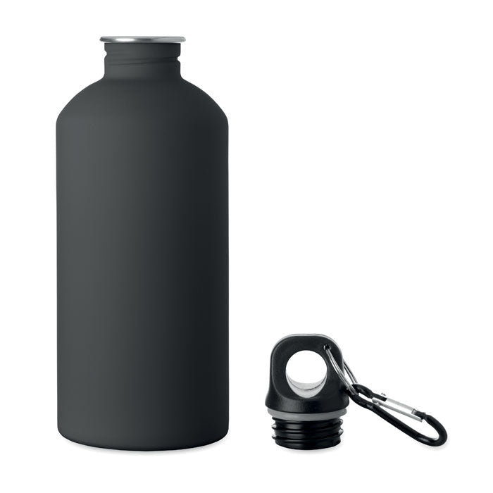 Botella pared acero inoxidable 500 ml en color negro con tapa y mosquetón de aluminio