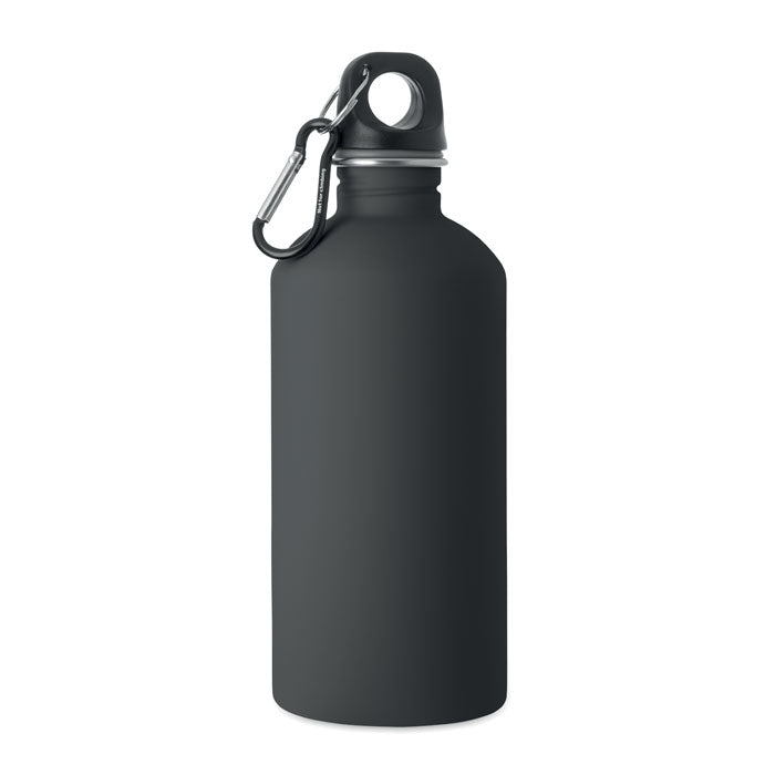 Botella pared acero inoxidable 500 ml con acabado engomado y mosquetón de aluminio incluido.
