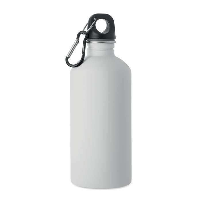 Botella pared acero inoxidable 500 ml con acabado engomado y mosquetón de aluminio