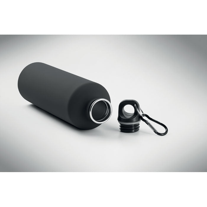 REBIG MOSS SOFT - Botella de pared simple 750 ml en color negro con tapa y mosquetón de aluminio.