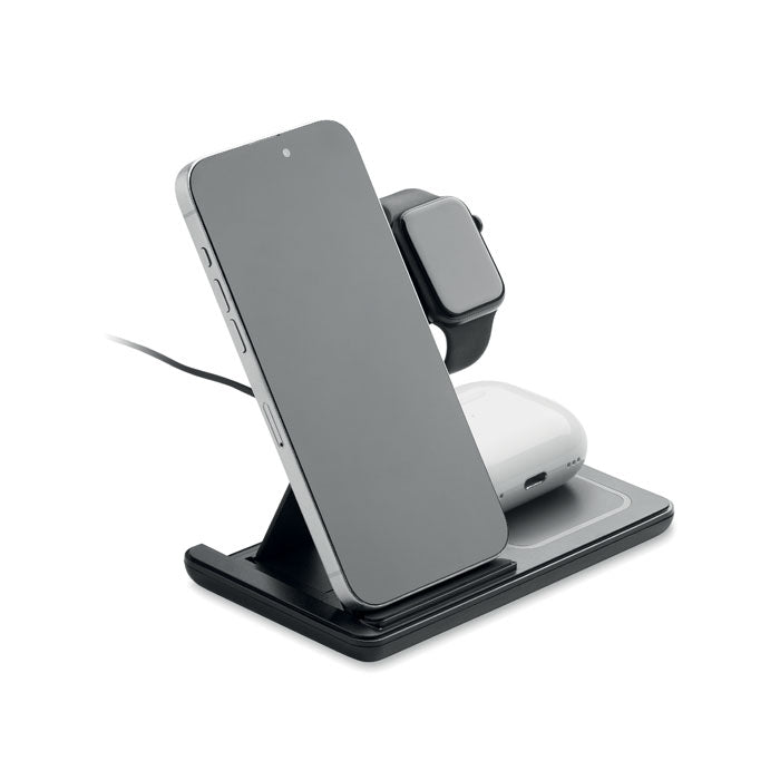 DOCK3 - Cargador plegable 3 en 1 15 W, estación de carga para smartphone, Apple Watch y auriculares TWS.