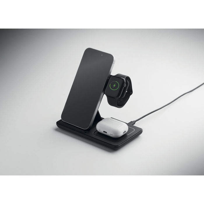 DOCK3 - Cargador plegable 3 en 1 15 W con soporte para smartphone, Apple Watch y auriculares TWS.