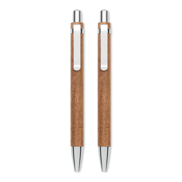 JAKARTA SET - Set de madera de acacia con bolígrafo pulsador y portaminas de acabado en madera.