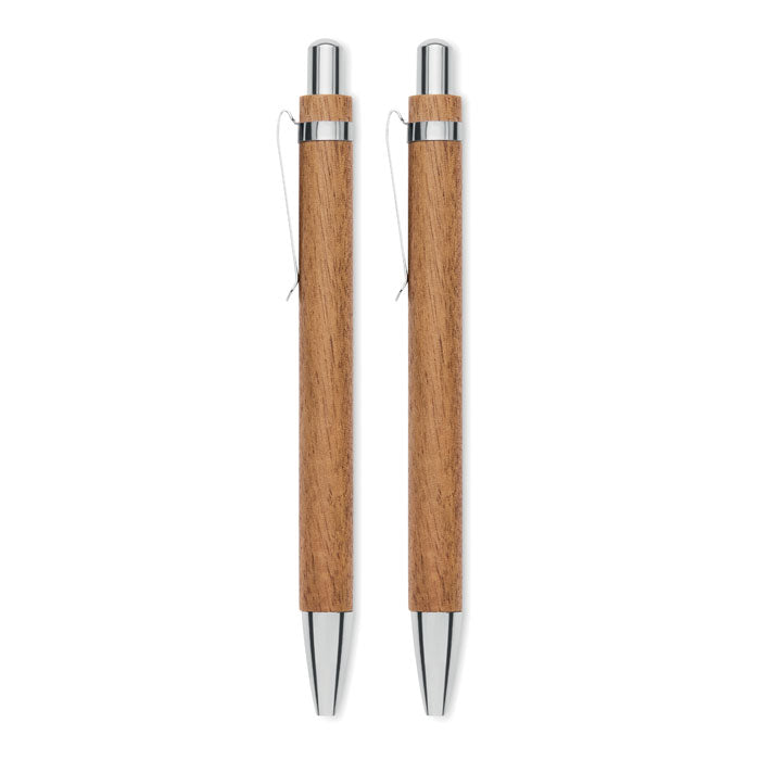 JAKARTA SET - Set de madera de acacia, bolígrafo y portaminas con acabado de madera de acacia y detalles metálicos.