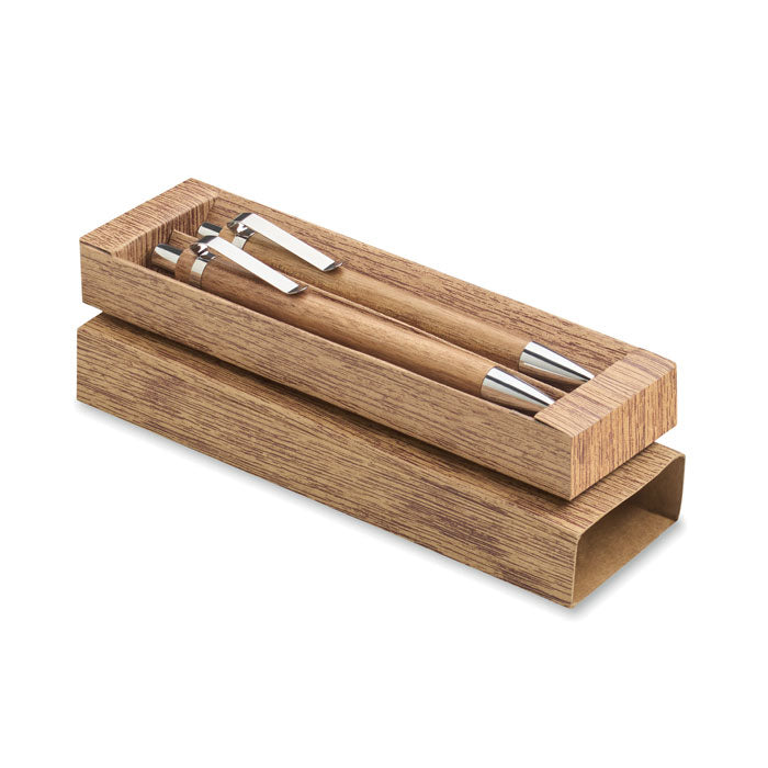 JAKARTA SET - Set de madera de acacia en caja de madera con bolígrafo pulsador y portaminas.
