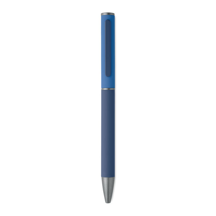 FILLAN - Bolígrafo aluminio reciclado, bolígrafo giratorio con acabado engomado y tinta azul.