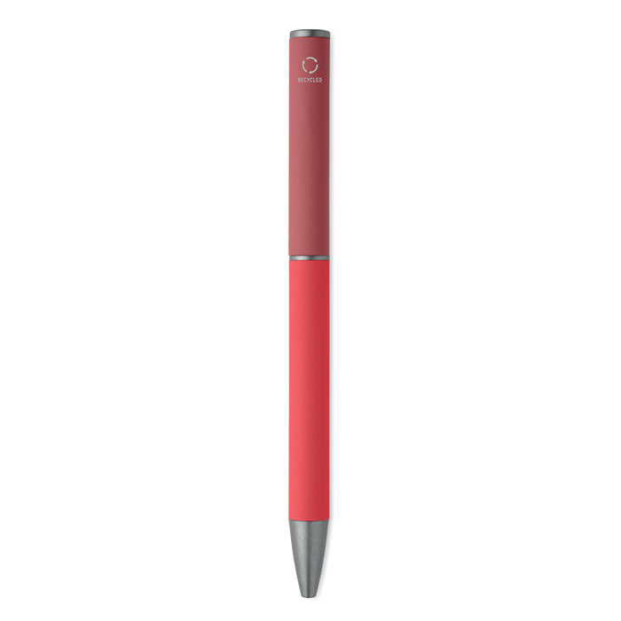 FILLAN - Bolígrafo aluminio reciclado, bolígrafo giratorio de acabado engomado en color rojo.