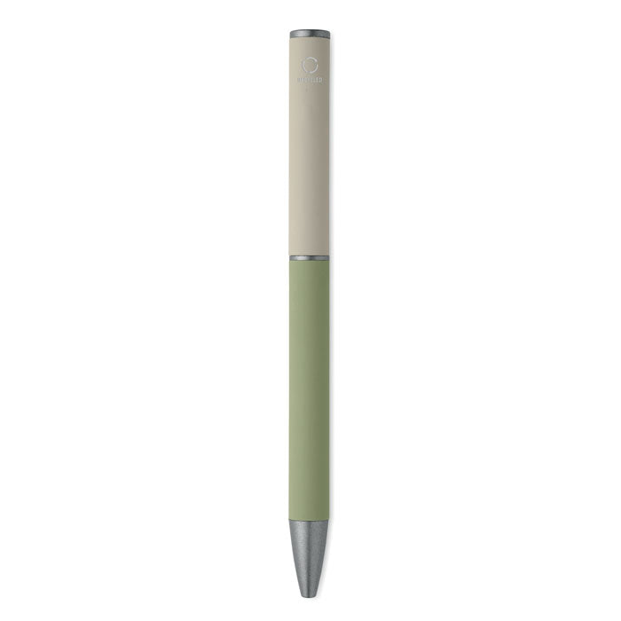 FILLAN - Bolígrafo aluminio reciclado, bolígrafo giratorio con acabado engomado en colores neutros.