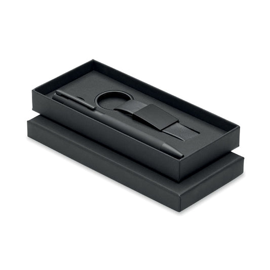 ESCRI SET - Bolígrafo y llavero de PU en elegante caja de regalo negra.