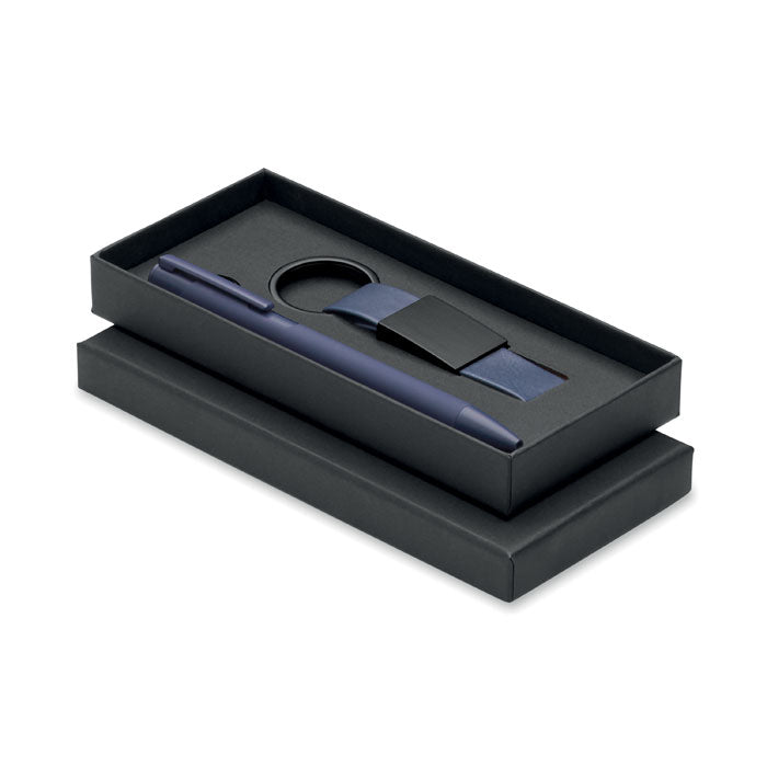 ESCRI SET - Bolígrafo y llavero de PU en caja de regalo, incluye bolígrafo de aluminio y llavero de PU.