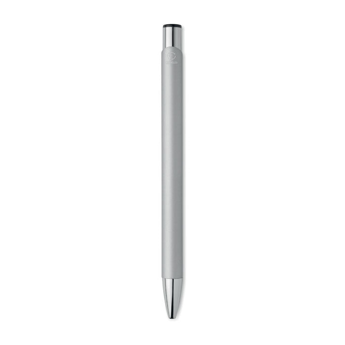 ESCRI SET - Bolígrafo y llavero de PU, bolígrafo pulsador de aluminio reciclado en color gris.