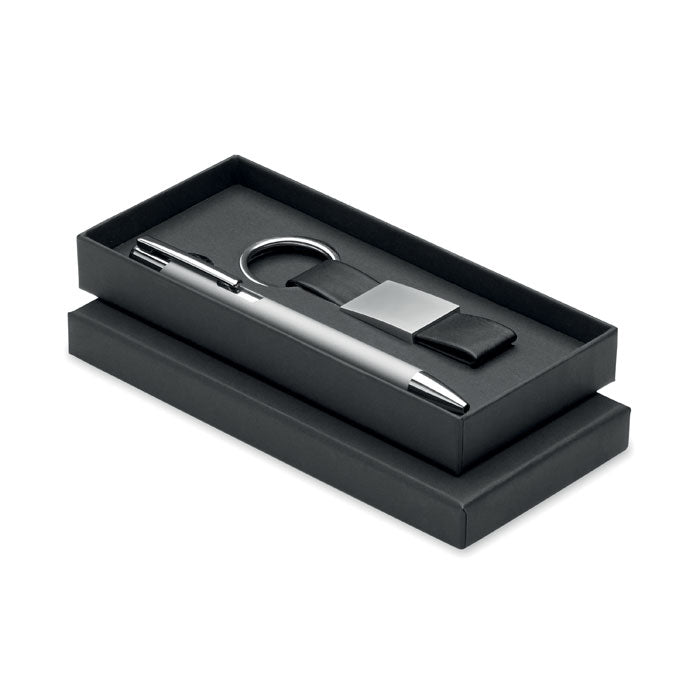ESCRI SET - Bolígrafo y llavero de PU en caja de regalo, incluye bolígrafo y llavero de PU.