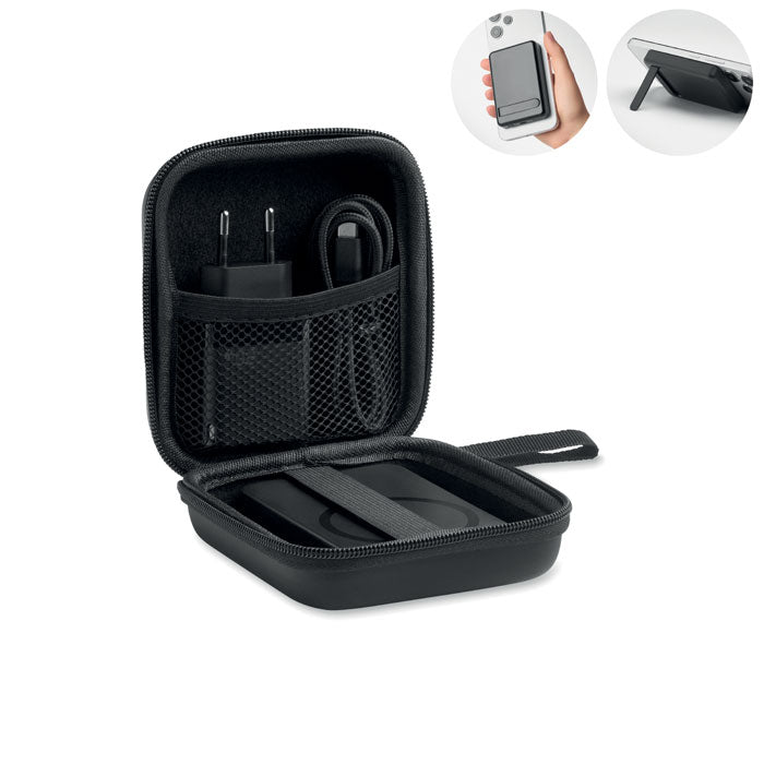 ATLAS - Powerbank magnético 5000mAh en estuche negro con accesorios para carga