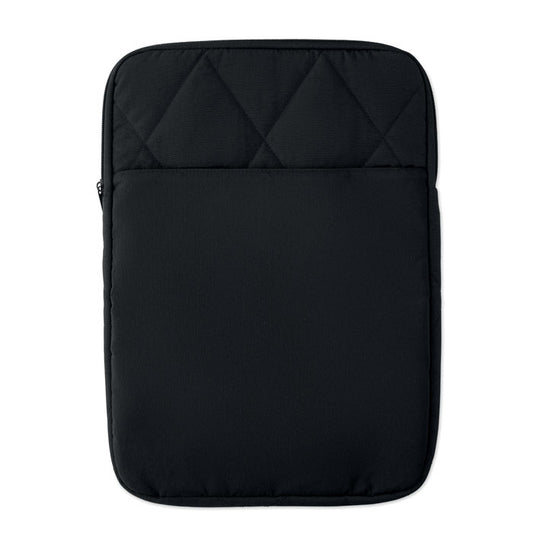 Funda portátil 15 pulgadas nylon acolchada, color negro, con acolchado en rombos y bolsillo frontal.