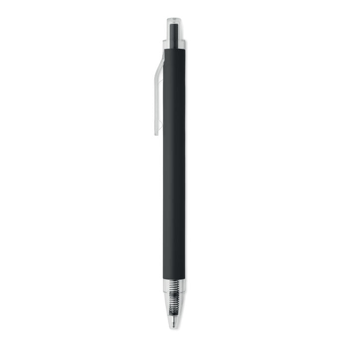 NOSTA - Bolígrafo aluminio reciclado de color negro con acabado mate y detalles en plata.