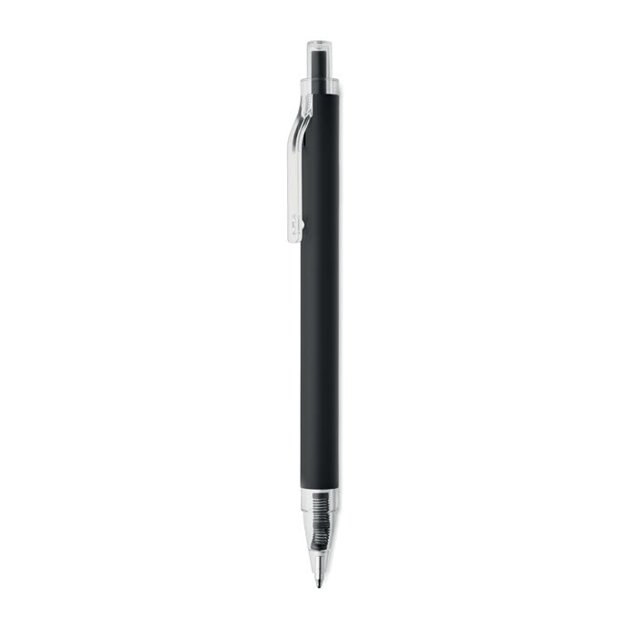 NOSTA - Bolígrafo aluminio reciclado con acabado mate y detalles elegantes en punta, clip y pulsador.