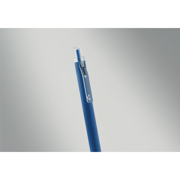 NOSTA - Bolígrafo aluminio reciclado con diseño elegante y clip en azul.