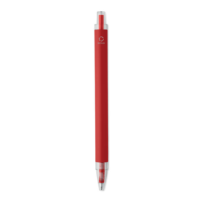 NOSTA - Bolígrafo aluminio reciclado en color rojo con acabado mate y detalles claros.