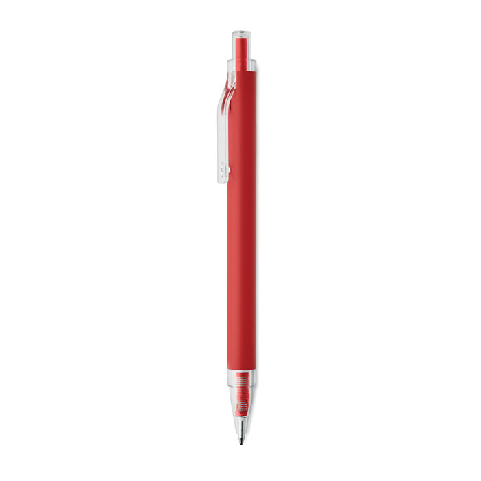 NOSTA - Bolígrafo aluminio reciclado, bolígrafo pulsador rojo con clip y tinta azul, diseño moderno y elegante.