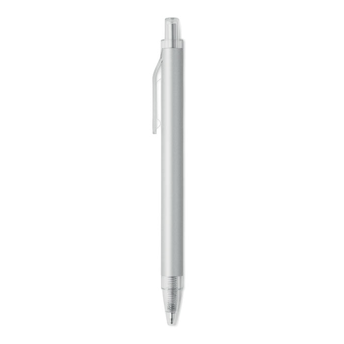 NOSTA - Bolígrafo aluminio reciclado, diseño elegante en acabado mate con tinta azul y clip. Ideal para uso diario.