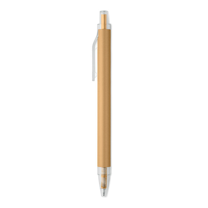 NOSTA - Bolígrafo aluminio reciclado de color dorado con diseño moderno y elegante, tinta azul.