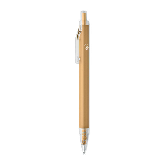 NOSTA - Bolígrafo aluminio reciclado de color dorado con acabado mate y clip transparente.