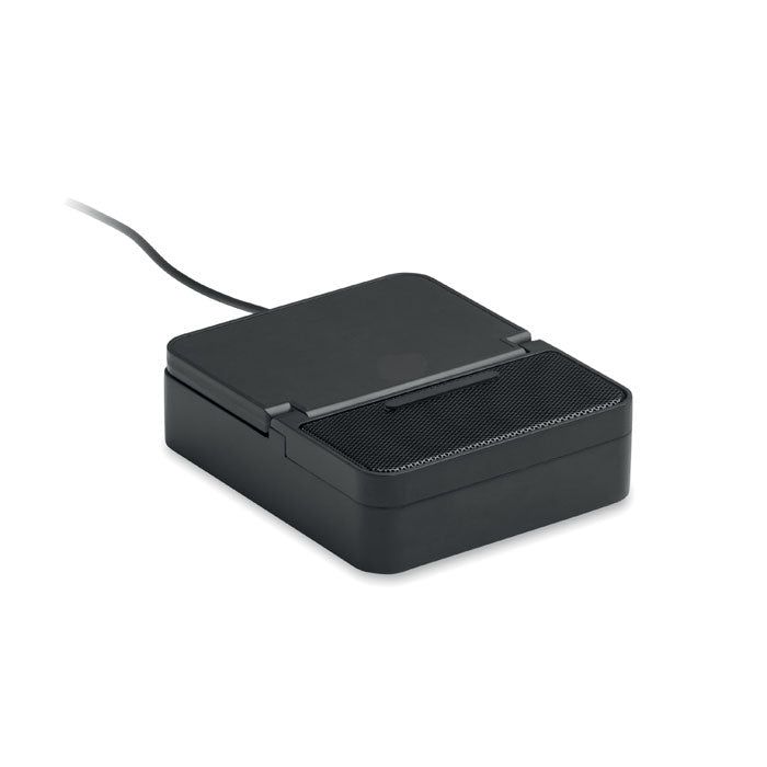 CHARGEBEAT - Altavoz y cargador de 15 W, altavoz inalámbrico con diseño compacto en color negro.