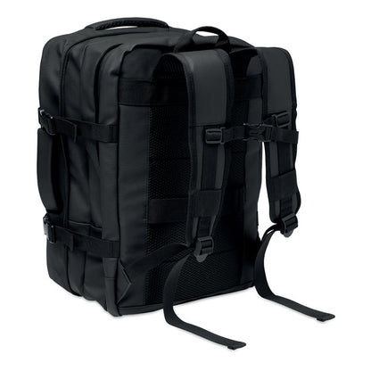 Mochila RPET extensible negra vista lateral