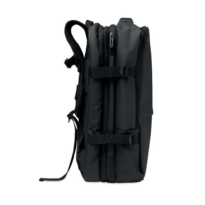 Mochila RPET negra vista lateral plegada