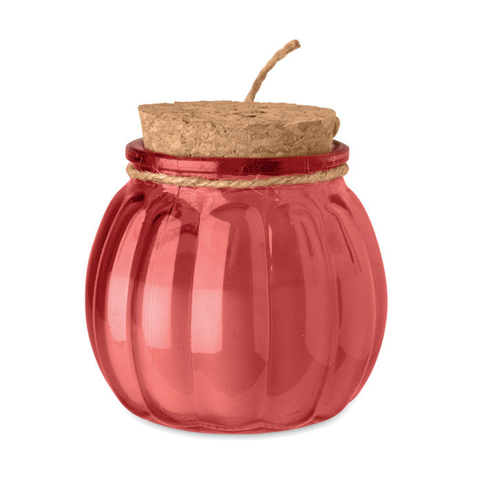PUMKIN - Vela cera vegetal de vainilla en recipiente de vidrio con tapa de corcho y cinta de yute.
