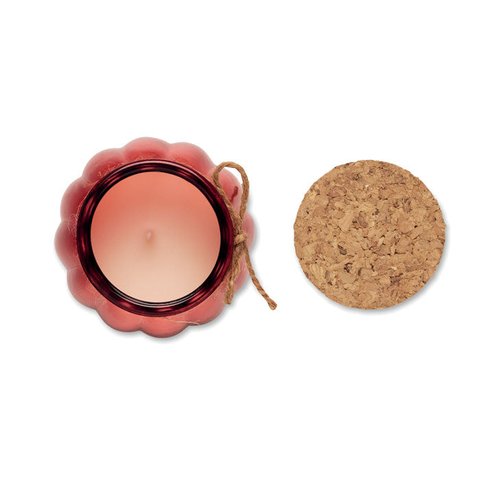 PUMKIN - Vela cera vegetal de vainilla en frasco de vidrio con tapa de corcho y cinta de yute.