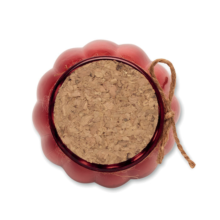 PUMKIN - Vela cera vegetal de vainilla en frasco de vidrio con tapa de corcho y cinta de yute.