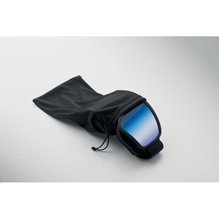 NISEKO - Gafas de esquí UV400 con funda negra, detalles de lente espejada en imagen.