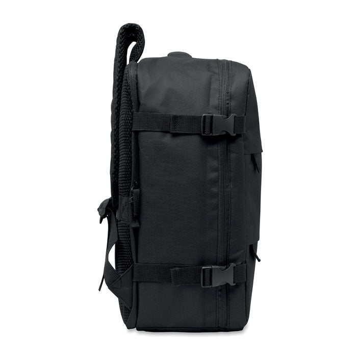 ASPEN - Mochila cabina extensible 20L vista lateral en color negro con correas y hebillas