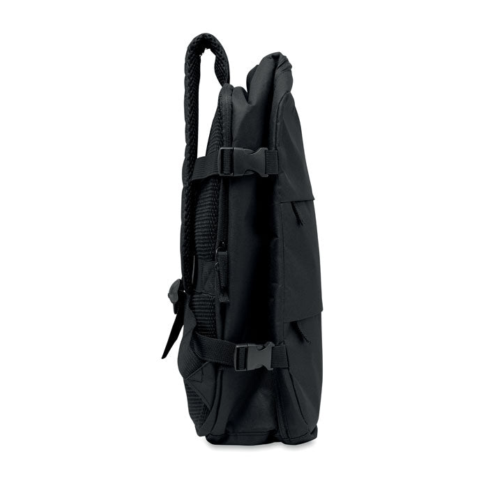 ASPEN - Mochila cabina extensible 20L vista lateral en color negro con correas y bolsillos.