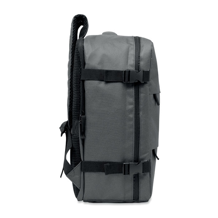 ASPEN - Mochila cabina extensible 20L vista lateral con correas y material resistente en color gris.