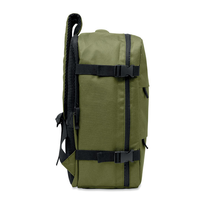 ASPEN - Mochila cabina extensible 20L vista lateral en color verde olivo con correas ajustables