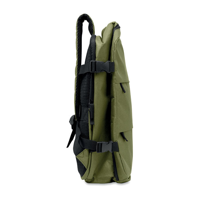 ASPEN - Mochila cabina extensible 20L vista lateral, color verde, con correas y detalles funcionales.