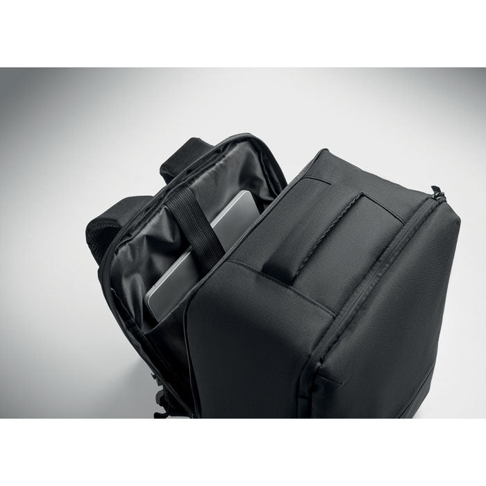 CITYFLOW - Mochila RPET y bolsa vacío 18L, vista superior mostrando un portátil en el compartimento acolchado.