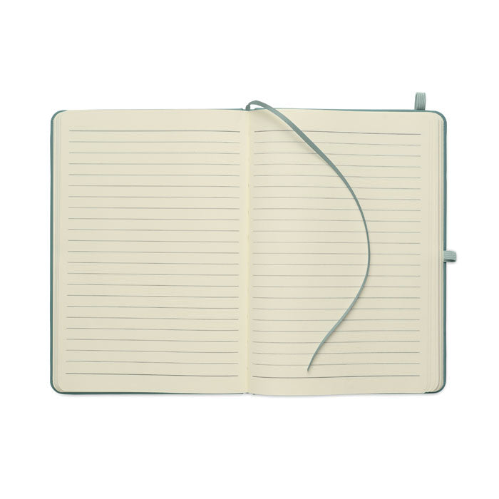 ARCOPEN - Set libreta A5 PU y boligrafo, vista del interior con páginas rayadas y cinta marcapáginas