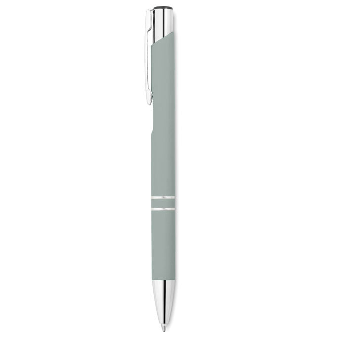 ARCOPEN - Set libreta A5 PU y boligrafo, bolígrafo pulsador de aluminio reciclado en color gris.