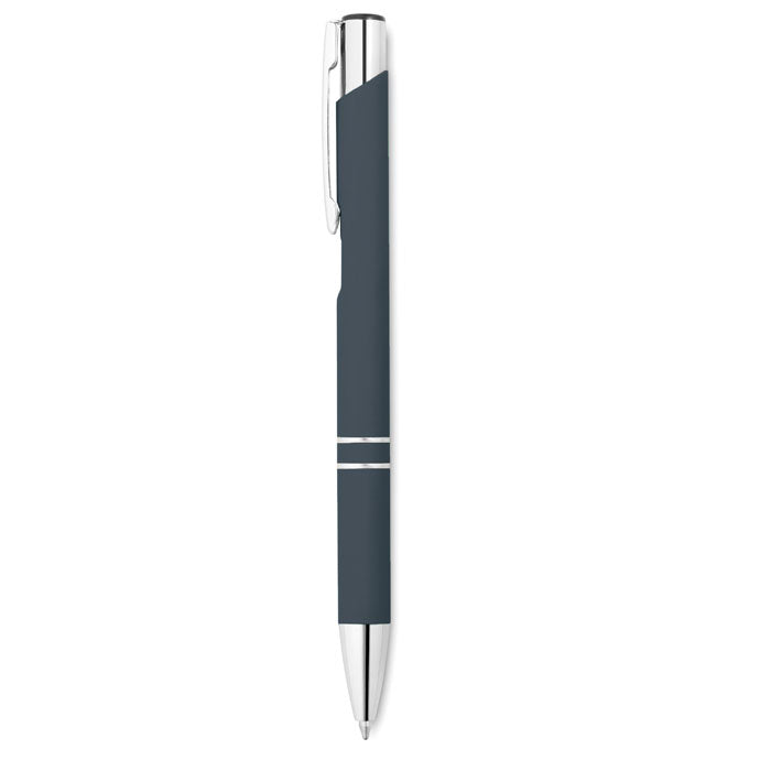 ARCOPEN - Set libreta A5 PU y boligrafo, bolígrafo pulsador de aluminio reciclado color gris.